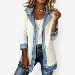 Sylvie | Button-Front Knit Jacket with Denim Trim