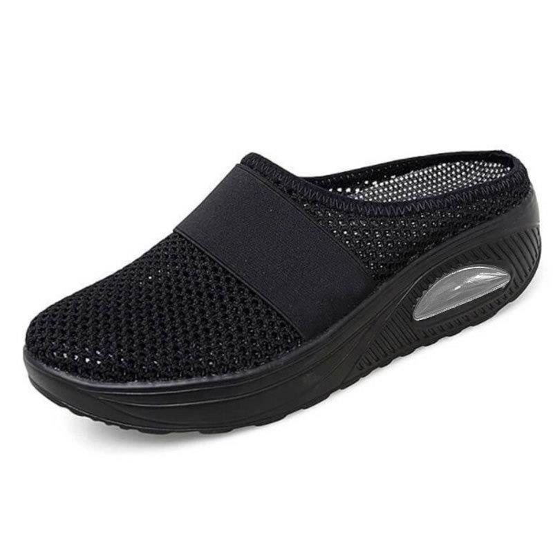 Women's Casual Breathable Orthopedic Slip-On Slippers - Black