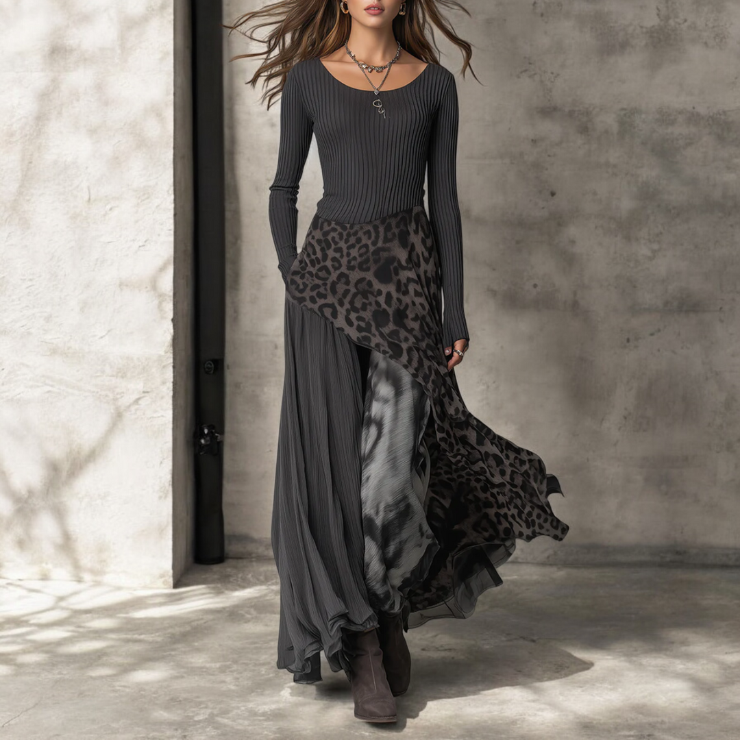 Adrienne | Contrast-Overlay Maxi Dress