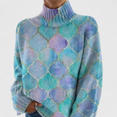 Crystal | Warm Turtleneck Knit Sweater with a Scale Print