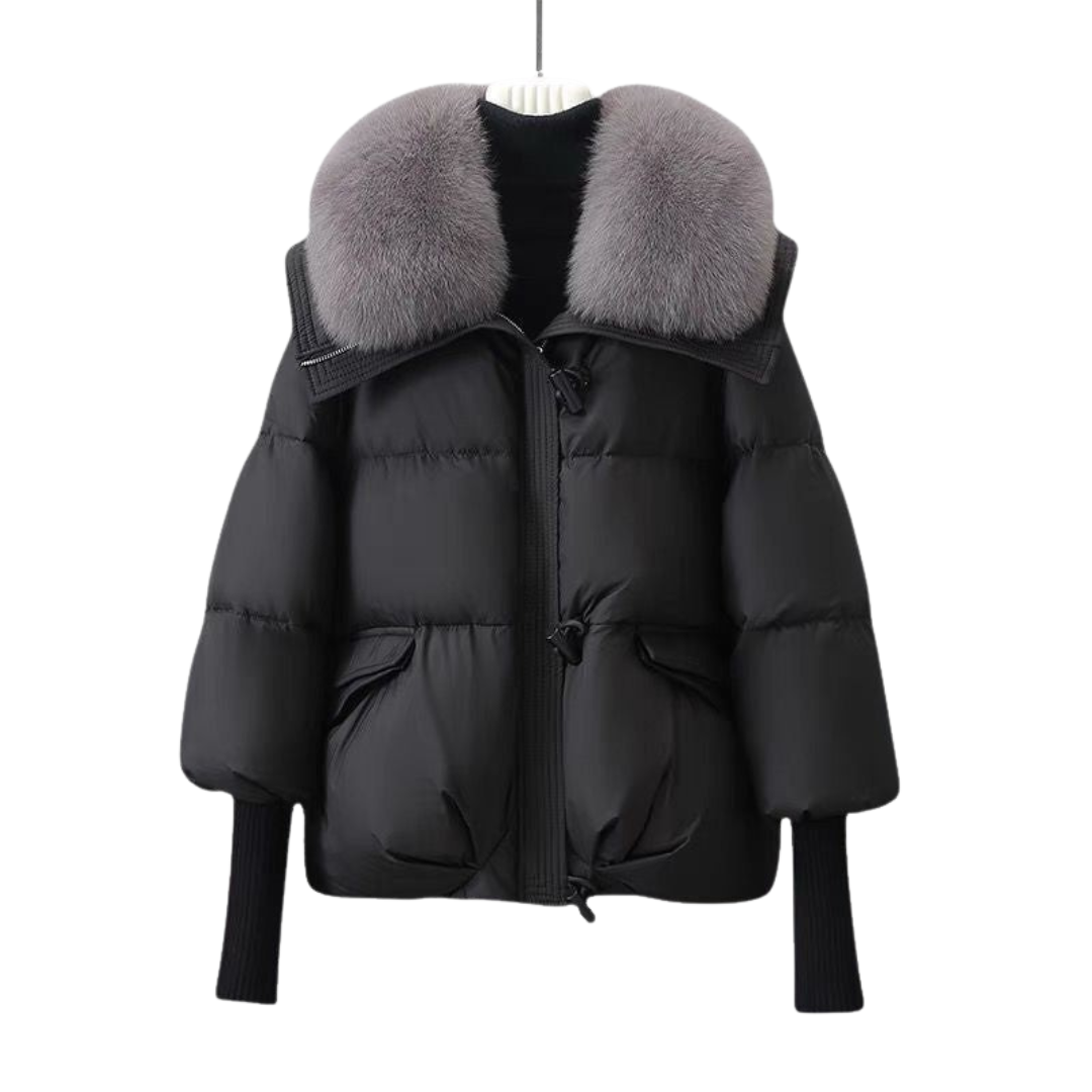 Women's Silk Down Puffer Snow Winter Jacket - Black