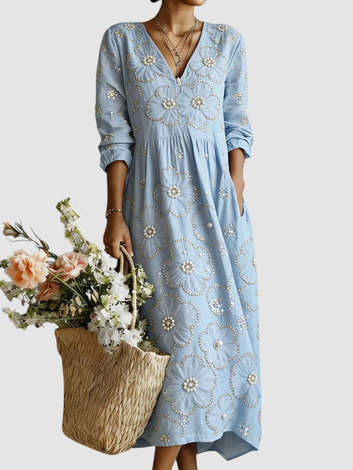 Morna | V-Neck Floral Midi Dress