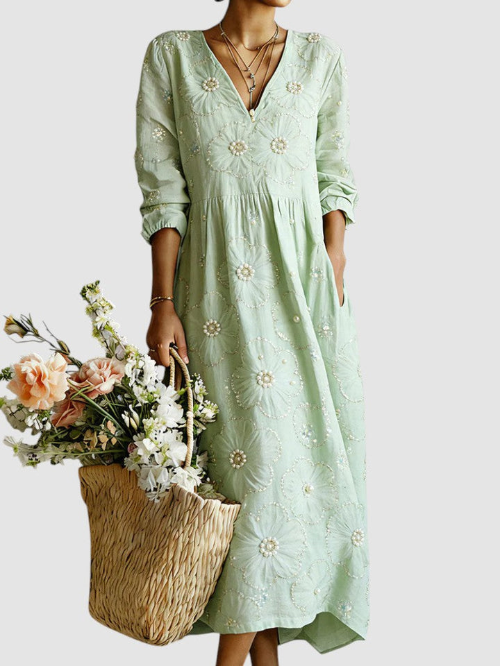 Morna | V-Neck Floral Midi Dress