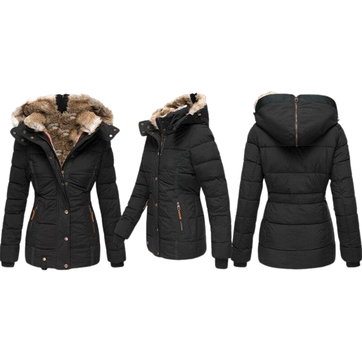 Women's Quilted Faux Fur Collar Winter Coat