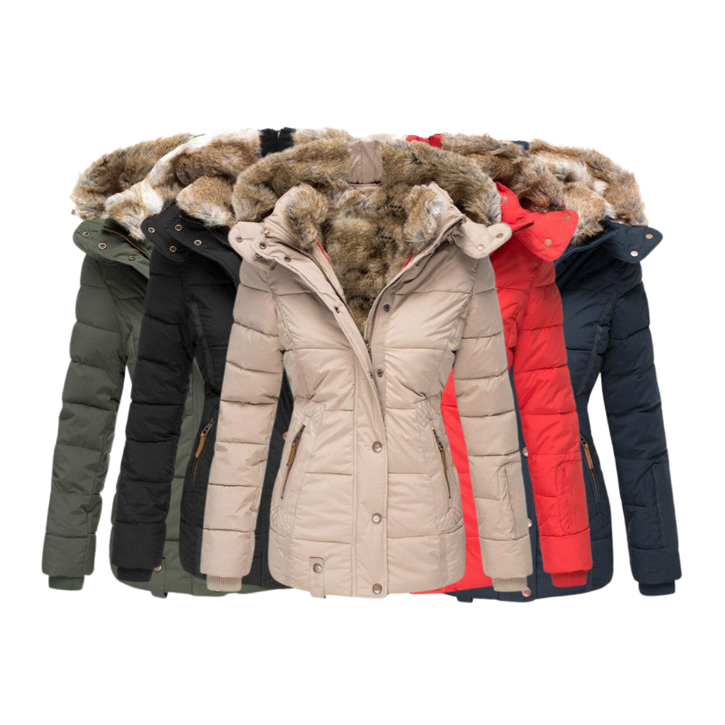 Women's Quilted Faux Fur Collar Winter Coat