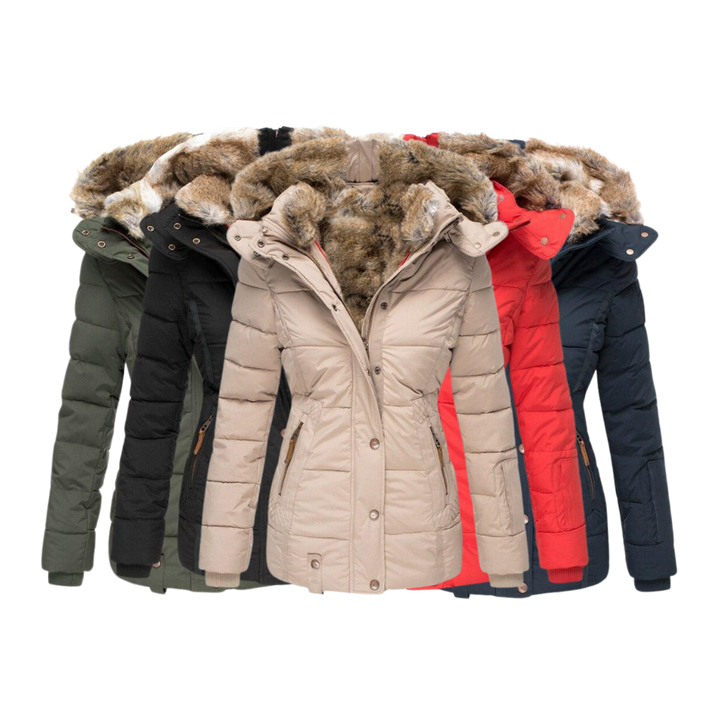 Women's Quilted Faux Fur Collar Winter Coat