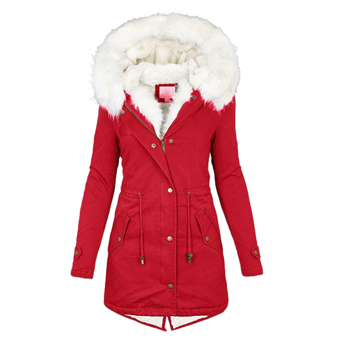 Women's Classic Winter Hooded Faux Fur Coat - Red