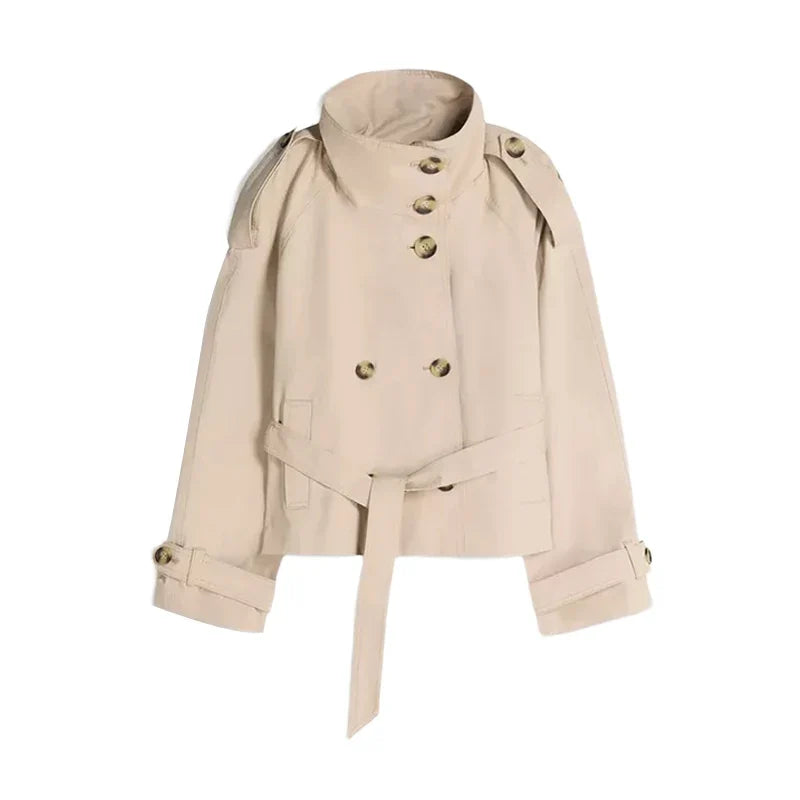 Women's Cropped Stand Collar Trench Coat