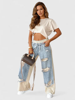 Isolenyrah | Cosy Denim-Look Sweatpants with a Drawstring Waist