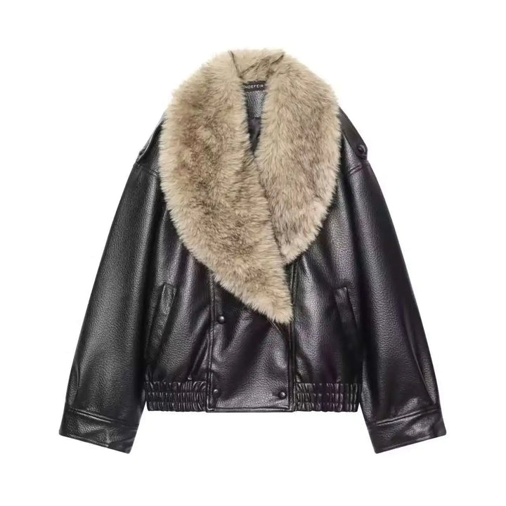 Women's Double-Breasted Faux Leather Jacket