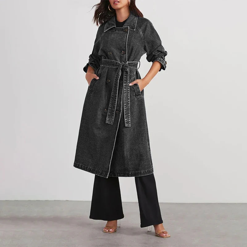 Women's Long Denim Trench Coat