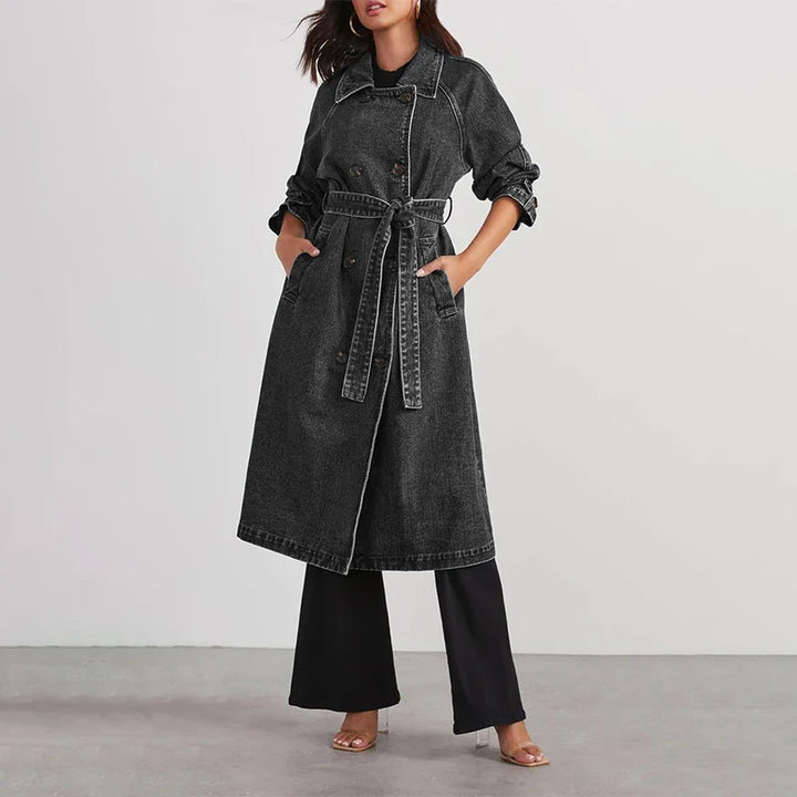 Women's Long Denim Trench Coat