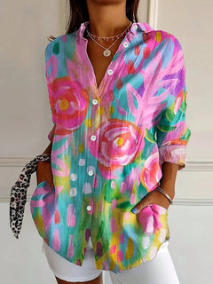 Astrid | Painterly Floral Blouse with Roll-Up Sleeves