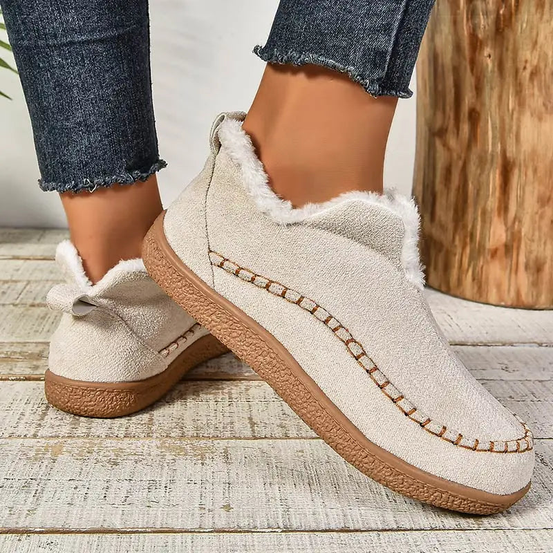 Leather Orthopedic Waterproof Faux Fur Good Snow Ankle Boots - Beige