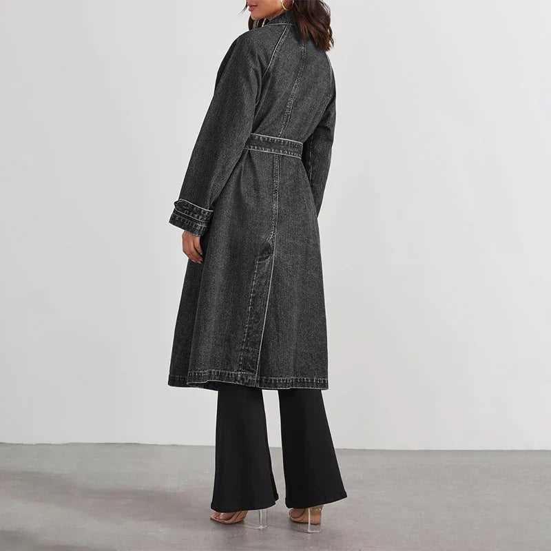 Women's Long Denim Trench Coat