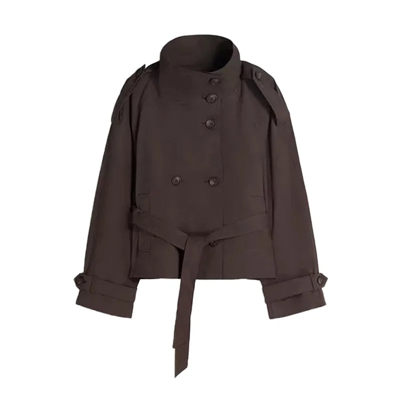 Women's Cropped Stand Collar Trench Coat