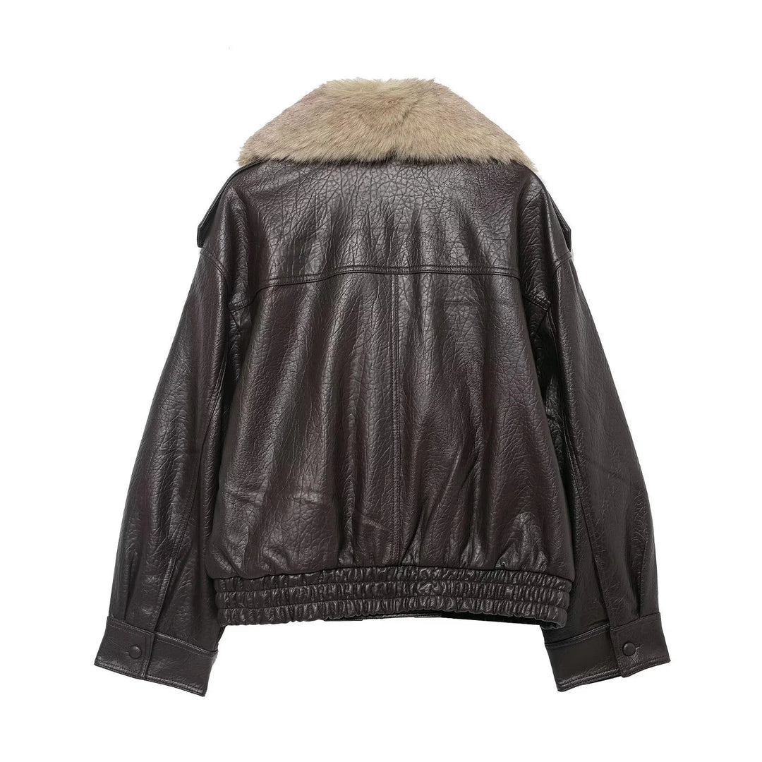 Women's Double-Breasted Faux Leather Jacket