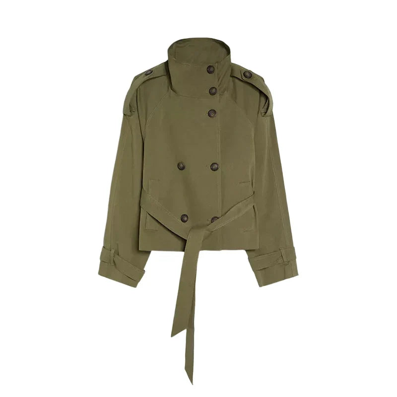 Women's Cropped Stand Collar Trench Coat