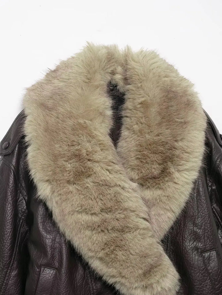 Women's Double-Breasted Faux Leather Jacket