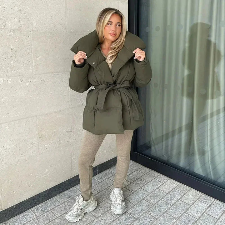 Women's Casual Quilted Puffer Winter Jacket - Dark Green