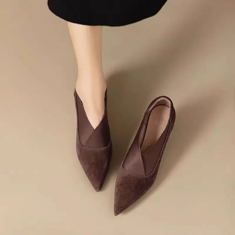 Women's Suede Pointed Toe Kitten Heel Boots - Dark Brown