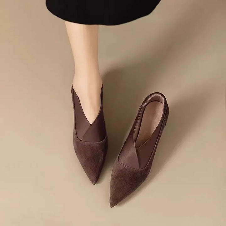 Women's Suede Pointed Toe Kitten Heel Boots - Dark Brown