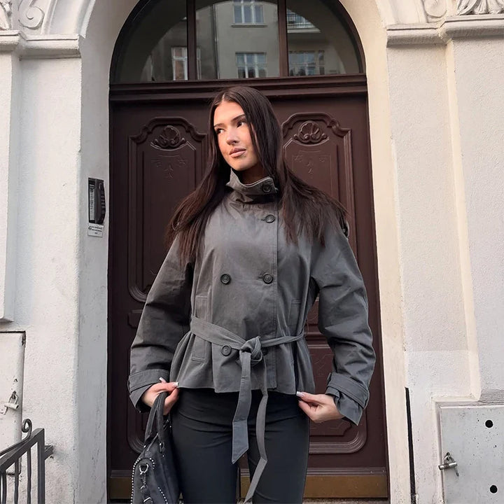 Women's Cropped Stand Collar Trench Coat