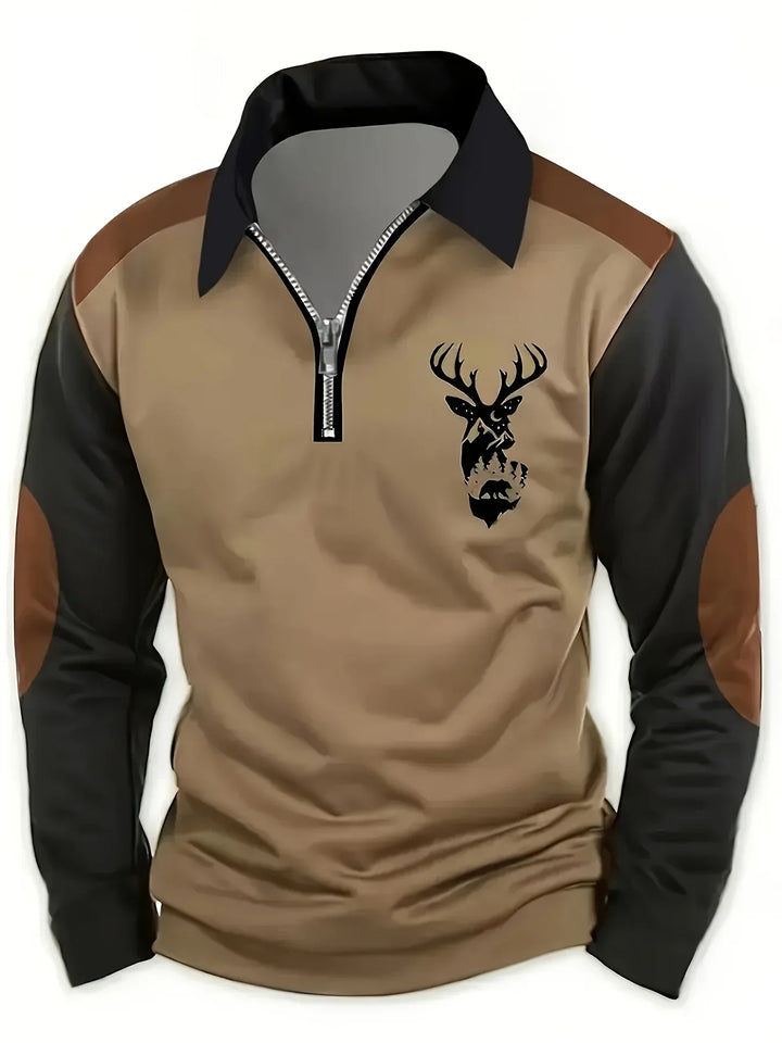 Men's Knit Polo Quarter Zip Sweater - Brown
