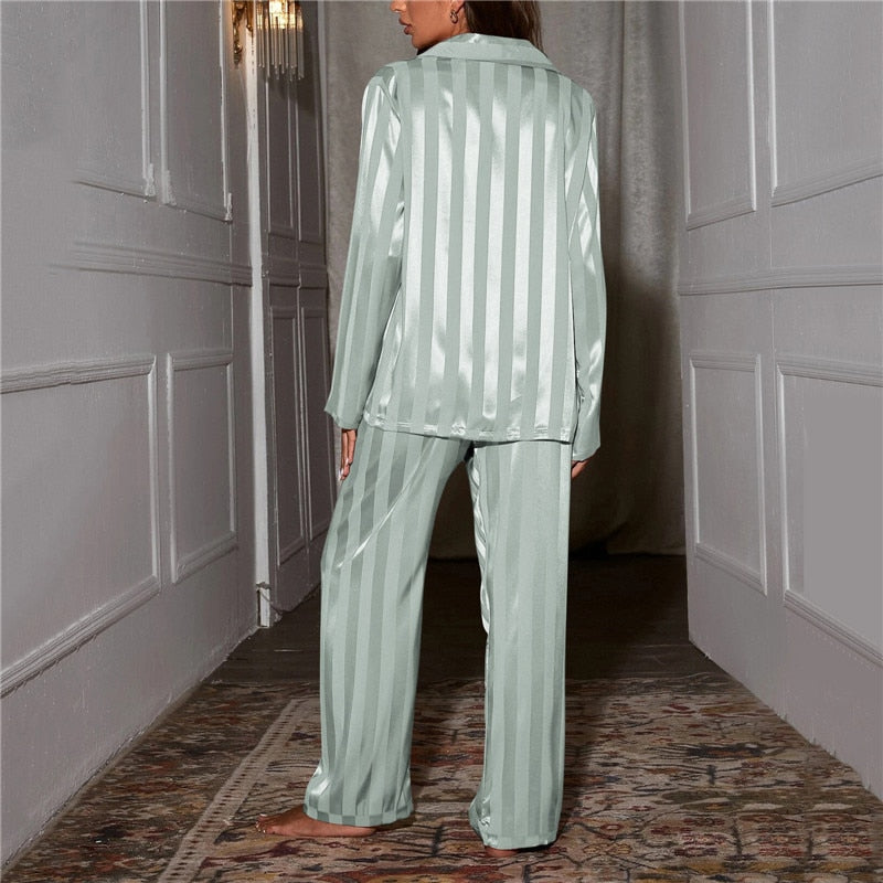 Women's Timeless Striped Long Matching Silk Pajama Set