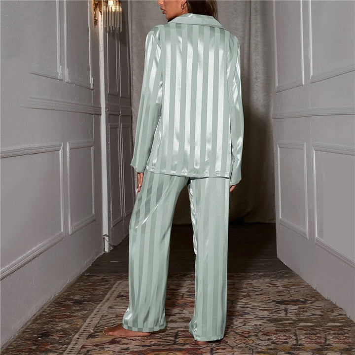 Women's Timeless Striped Long Matching Silk Pajama Set