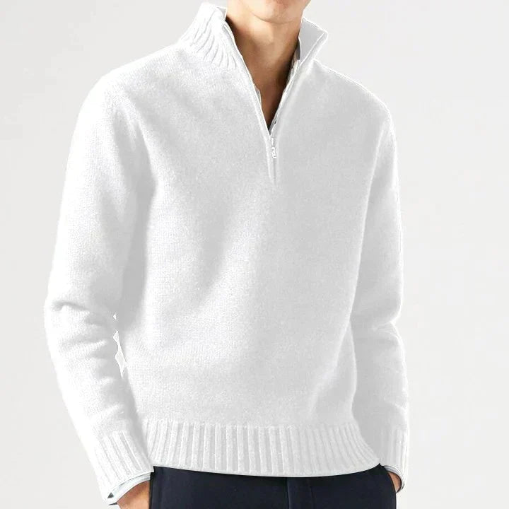 Men's Wool Knit Quarter Zip Sweater - White