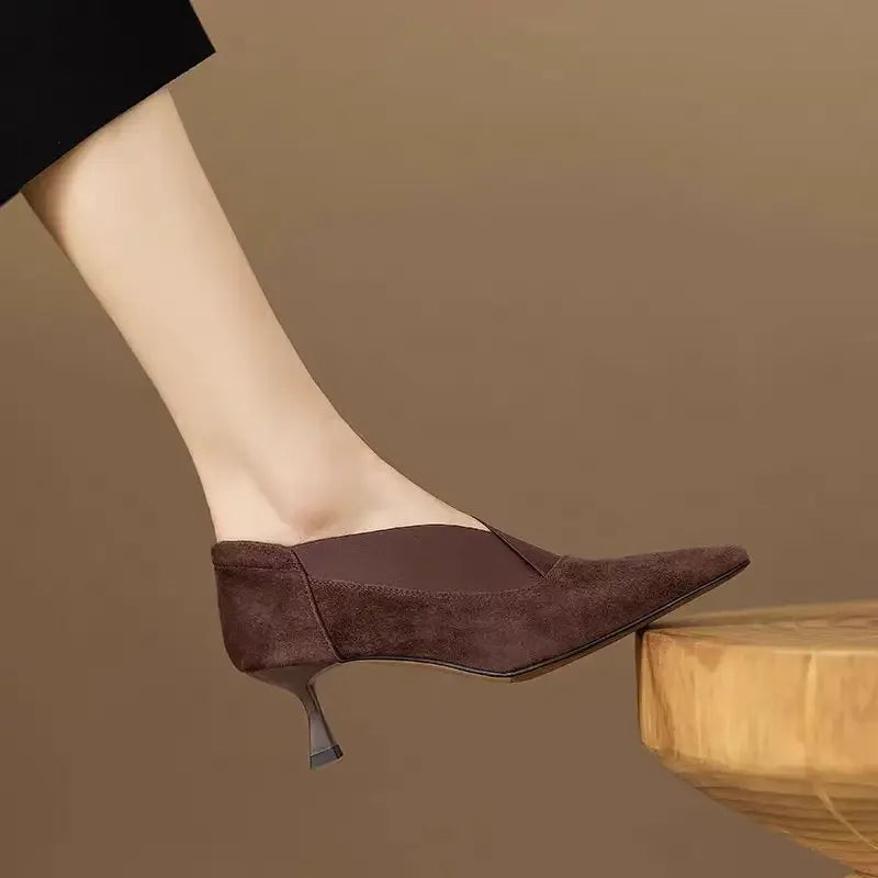 Women's Suede Pointed Toe Kitten Heel Boots