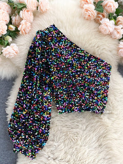 Saoirse | Long Sleeve Crop Sparkly Sequin Top