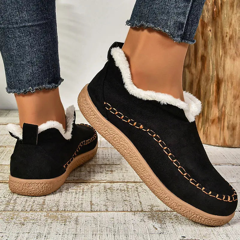 Leather Orthopedic Waterproof Faux Fur Good Snow Ankle Boots - Black