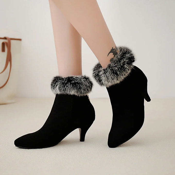 Women's Suede Fur-Trim Kitten Heel Boots
