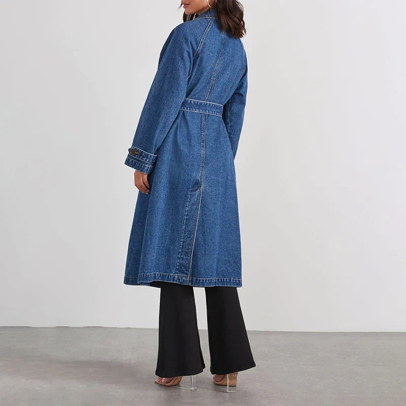 Women's Long Denim Trench Coat