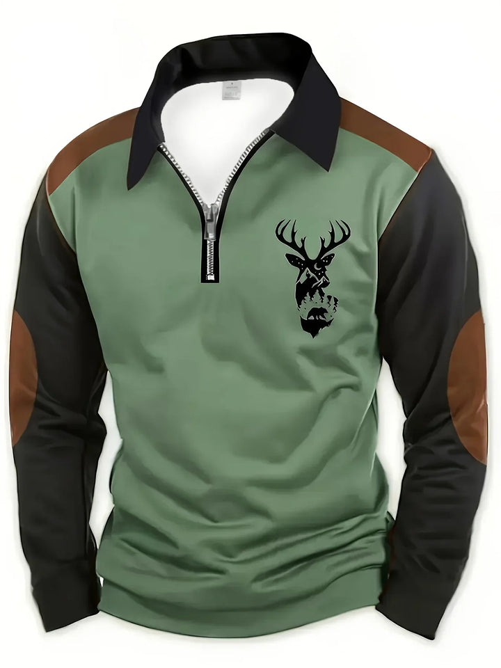 Men's Knit Polo Quarter Zip Sweater - Green
