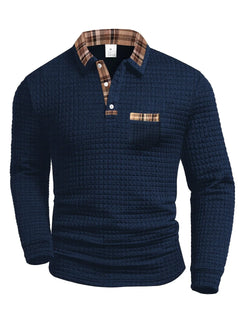 Archie | Long-Sleeve Polo Shirt with a Contrast Plaid Collar