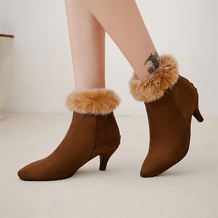Women's Suede Fur-Trim Kitten Heel Boots