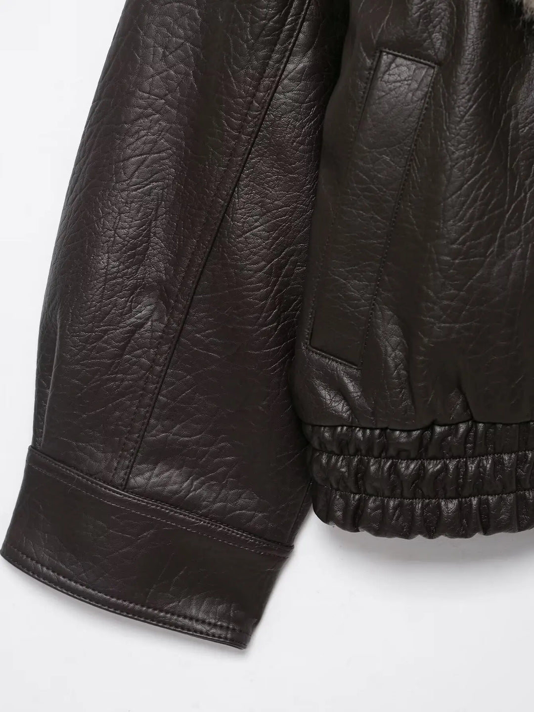 Women's Double-Breasted Faux Leather Jacket
