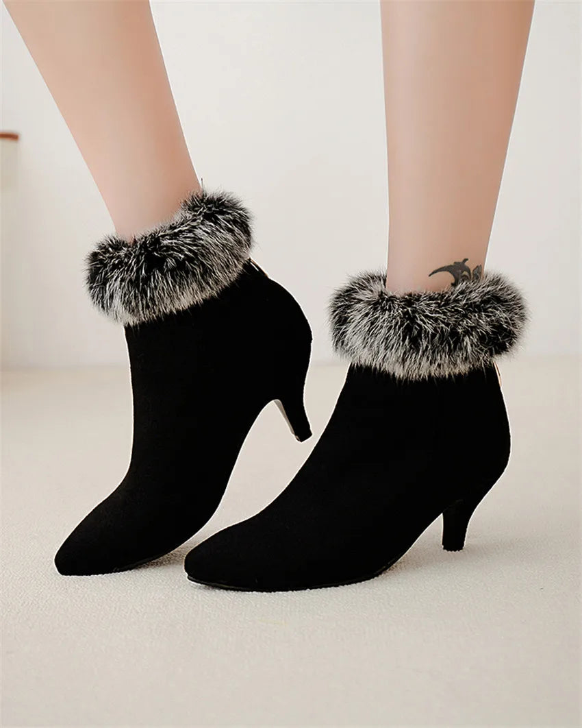 Women's Suede Fur-Trim Kitten Heel Boots