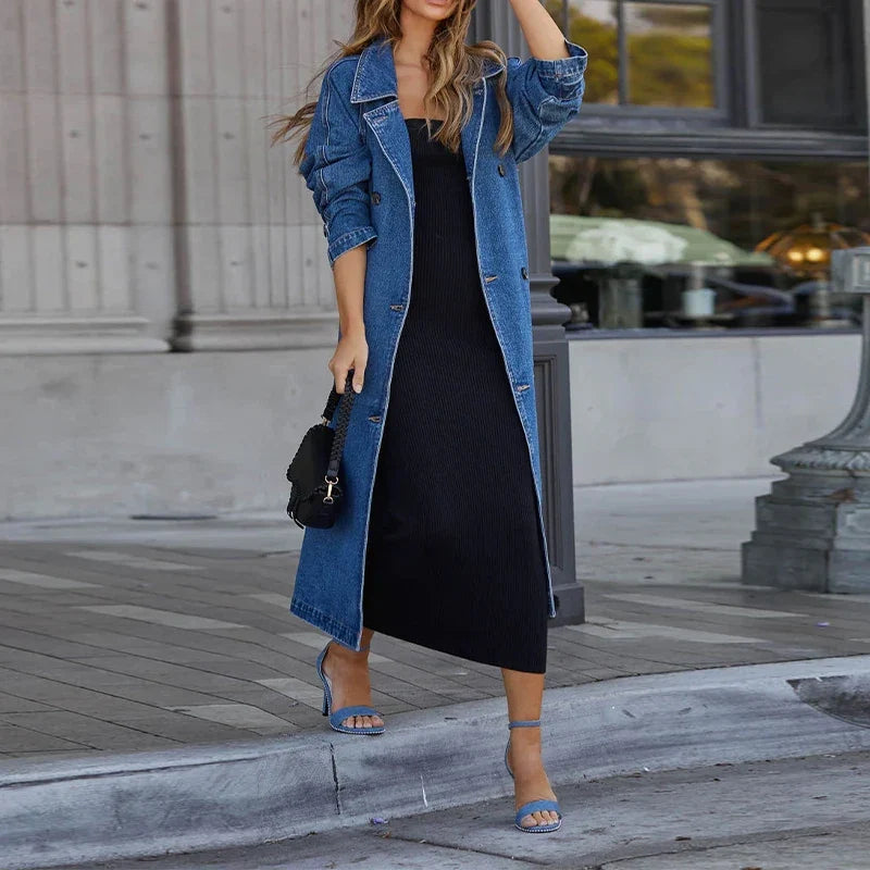 Women's Long Denim Trench Coat