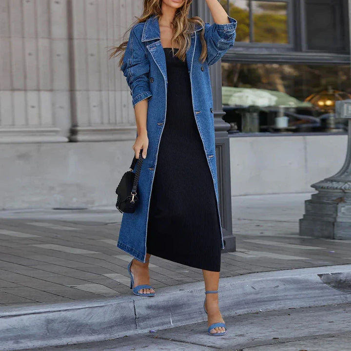Women's Long Denim Trench Coat