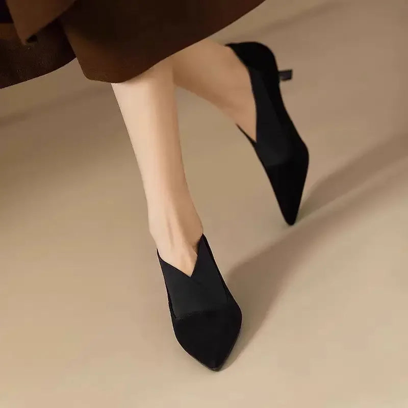 Women's Suede Pointed Toe Kitten Heel Boots