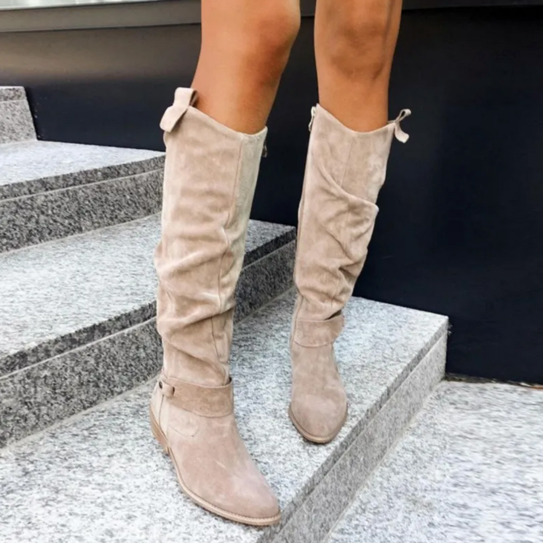 Edwina women's round toe low heel knee high boots - photo 2