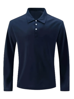 Men's Long-Sleeve Cotton Polo Shirt with a Three-Button Placket