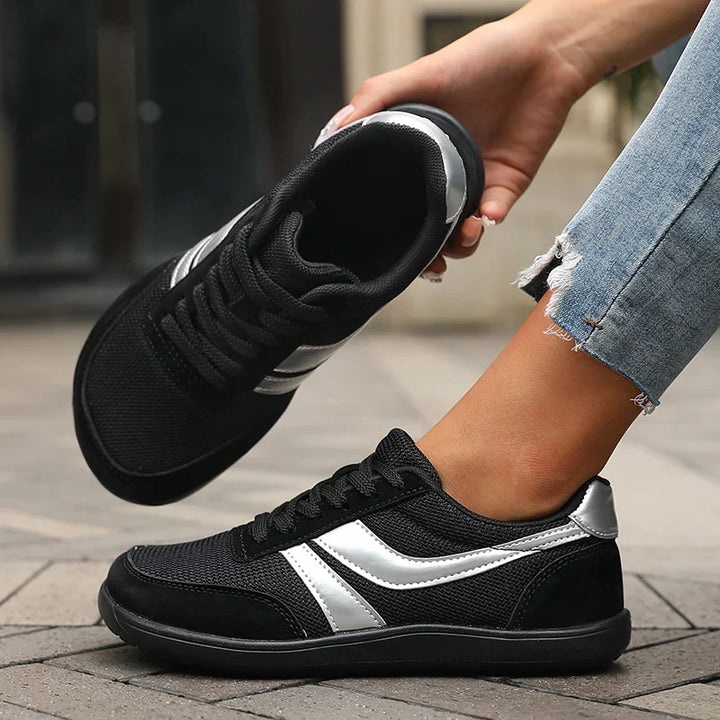 Women's Wide Fit Orthopedic Breathable Toe Shoe Sneakers - Black/Silver