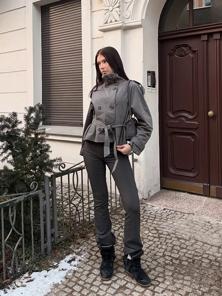 Women's Cropped Stand Collar Trench Coat