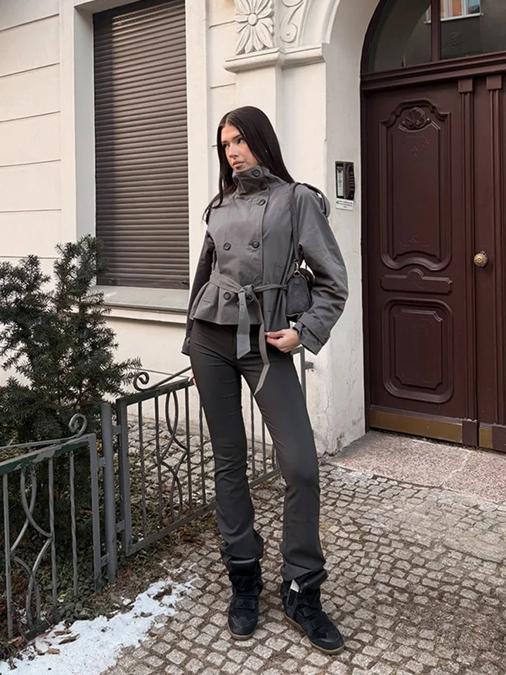 Women's Cropped Stand Collar Trench Coat
