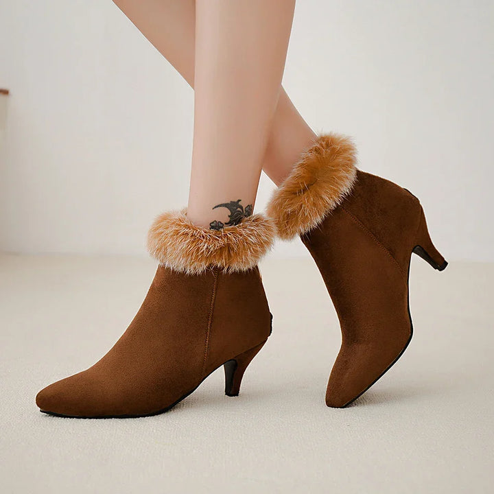 Women's Suede Fur-Trim Kitten Heel Boots